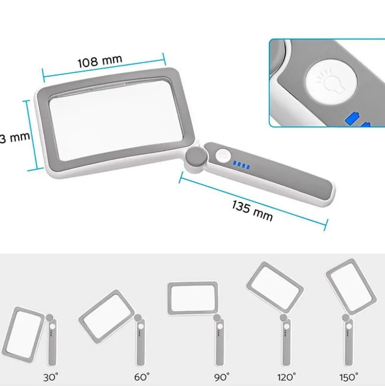 Foldbar læselup med LED-lys - 4x forstørrelse