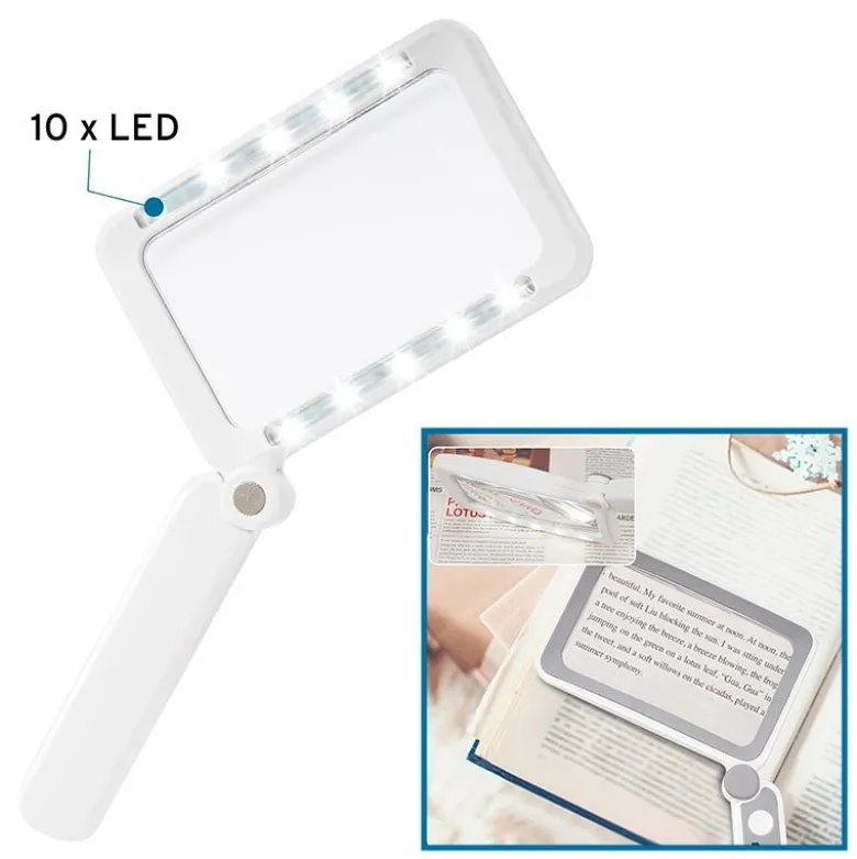 Foldbar læselup med LED-lys - 4x forstørrelse