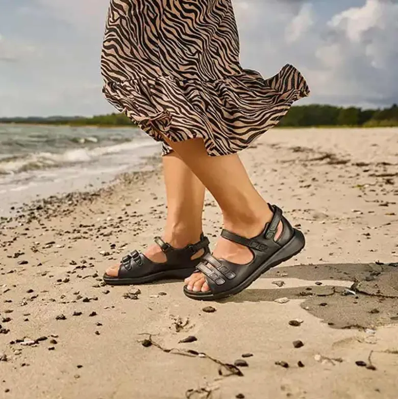 New Feet damesandal i skind - Sort