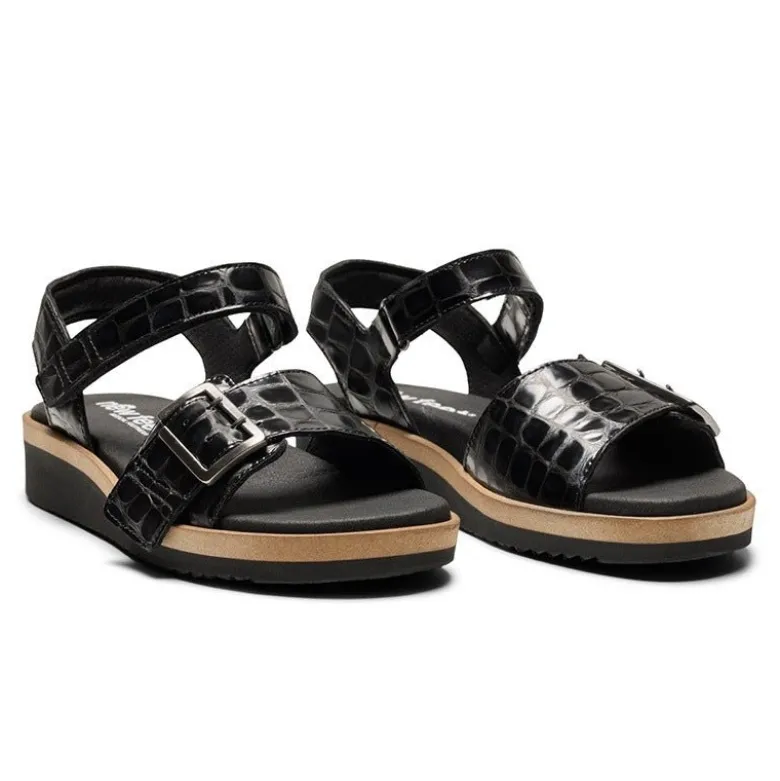 New Feet damesandal - Sort kroko